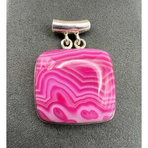 Vintage Sterling Silver Magenta Pink Botswana Agate Quartz Pendant